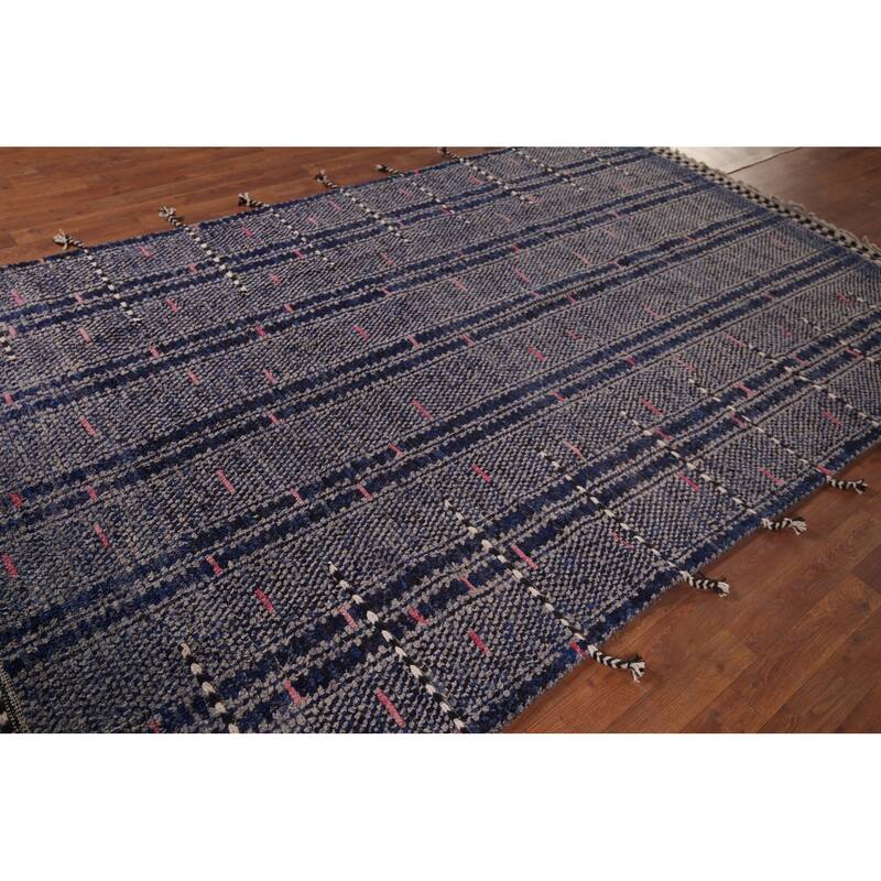 Navy Blue Moroccan Oriental Area Rug Handmade Wool Carpet - 5'11"x 9'10"