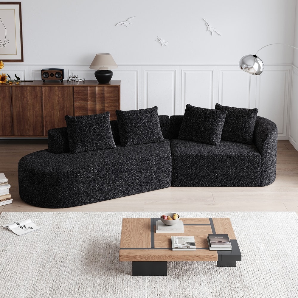 Upholstered Oversized Sectional Sofa, 112-Inch Chenille 4-Seater Extra Deep & Wide Seat Curved Cloud Couch with 4 Throw Pillows