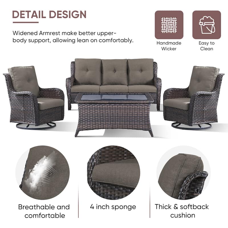 Patio Sofa with Swivel Rocking Chair