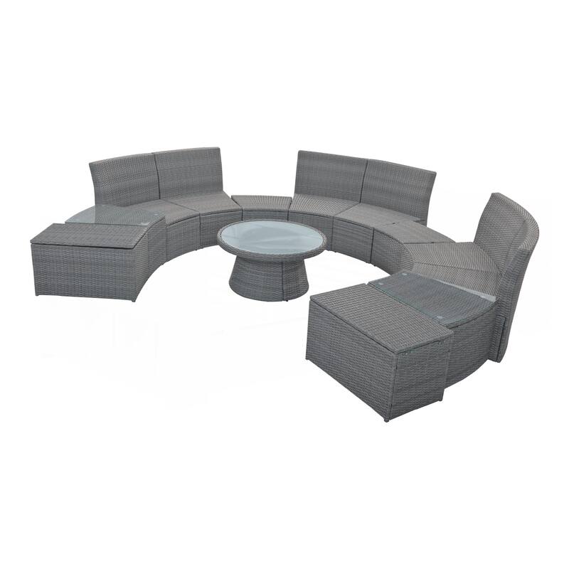 10-Piece Outdoor Sectional Half Round Patio Rattan Sofa Set