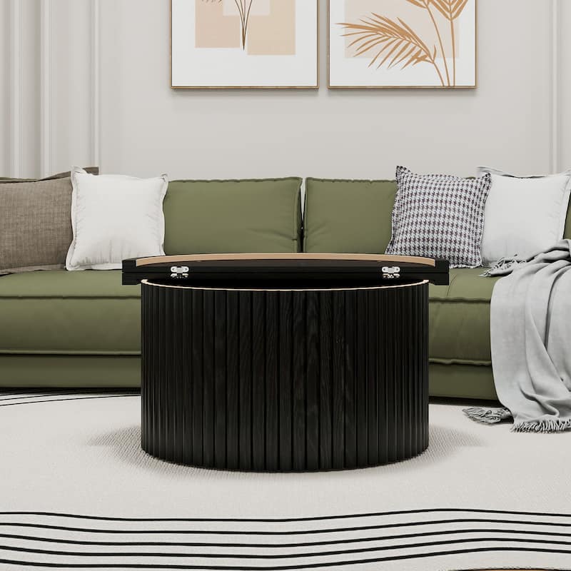 Roomfitters Round Coffee Table, Modern Accent Side Table, Wooden Center Table - Black