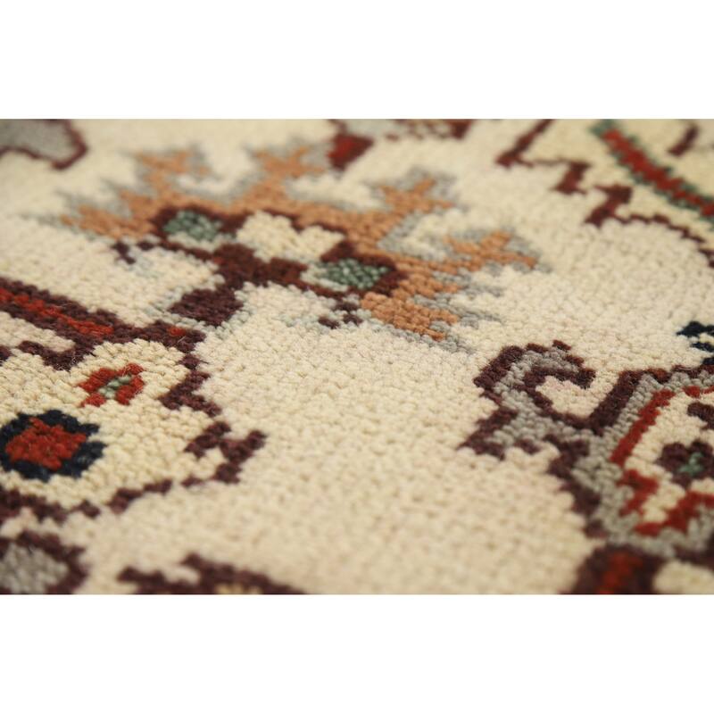 Geometric Ivory Heriz Serapi Indian Area Rug Handmade Wool Carpet - 8'0" x 9'9"