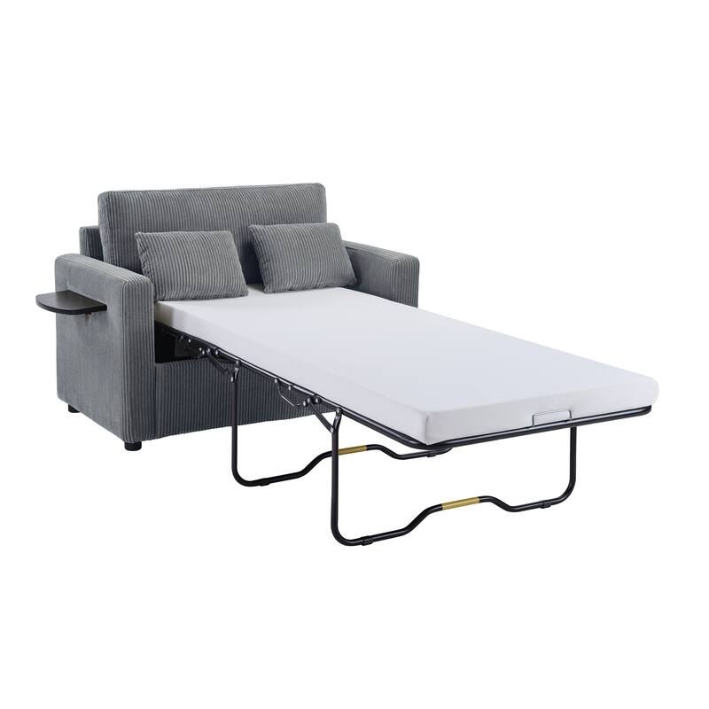 47.2" Twin Size Sleeper Sofa with Foldable Mattress, Side Pocket and 2 USB Ports for Living Room