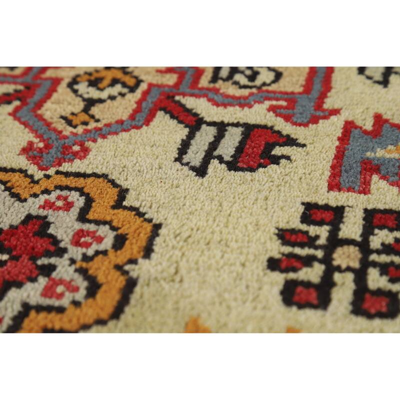 Hand Knotted Oriental 100% Wool Carpet Transitional Geometric Green Oushak Area Rug - 5' 10'' X 3' 11''