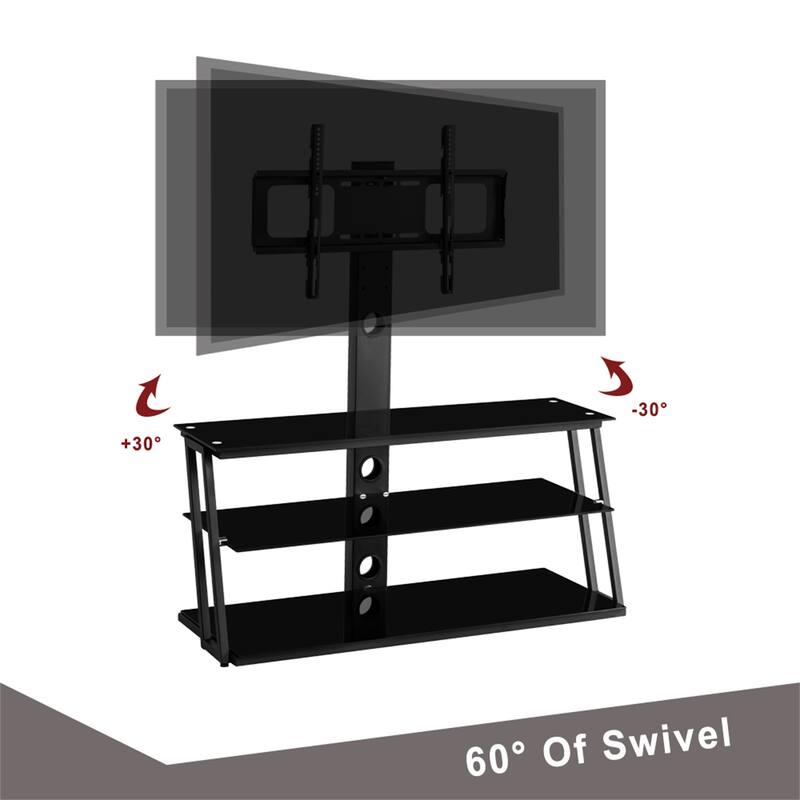 Black Multi-Function Angle And Height Adjustable Tempered Glass TV Stand fit 32"-65"TVs