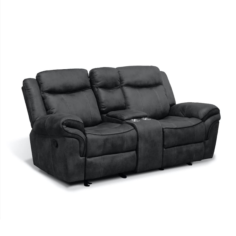 Verne Modern Leather Manual Glider Reclining Loveseat with Center Storage Console