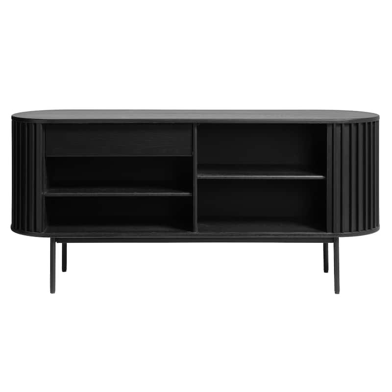 Rye Studio Contemporary Black Oak Sideboard with Sliding Doors - 17.75"W x 63"L x 28.75"H
