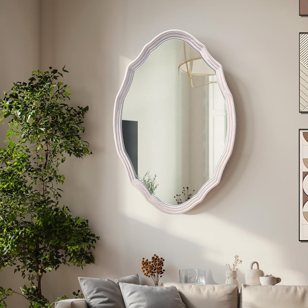 Irregular Rustic Antique Solid Wood Wall Mirror - 36x24 inches