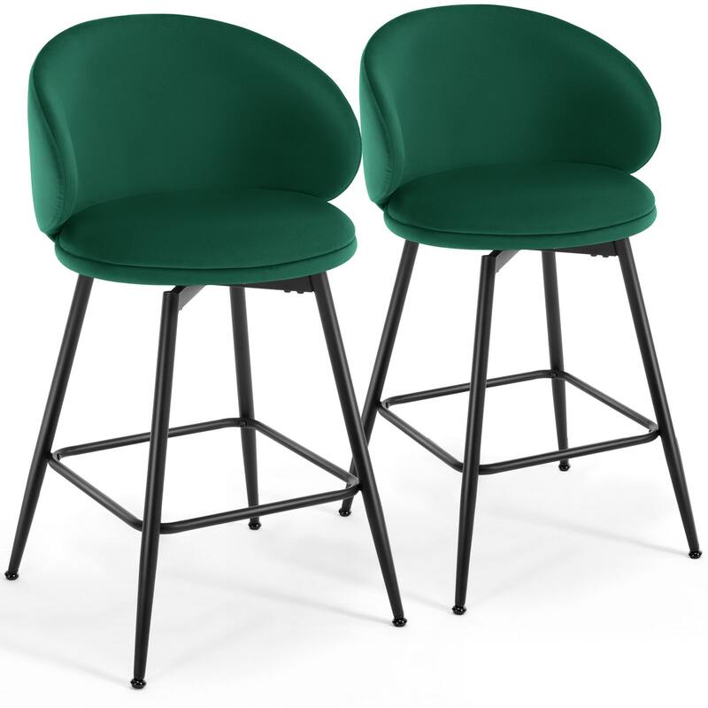 26"/30" Velvet Upholstered Swivel Counter/Bar Stools Set of 2/3 - Set of 2 - Green - Counter Height