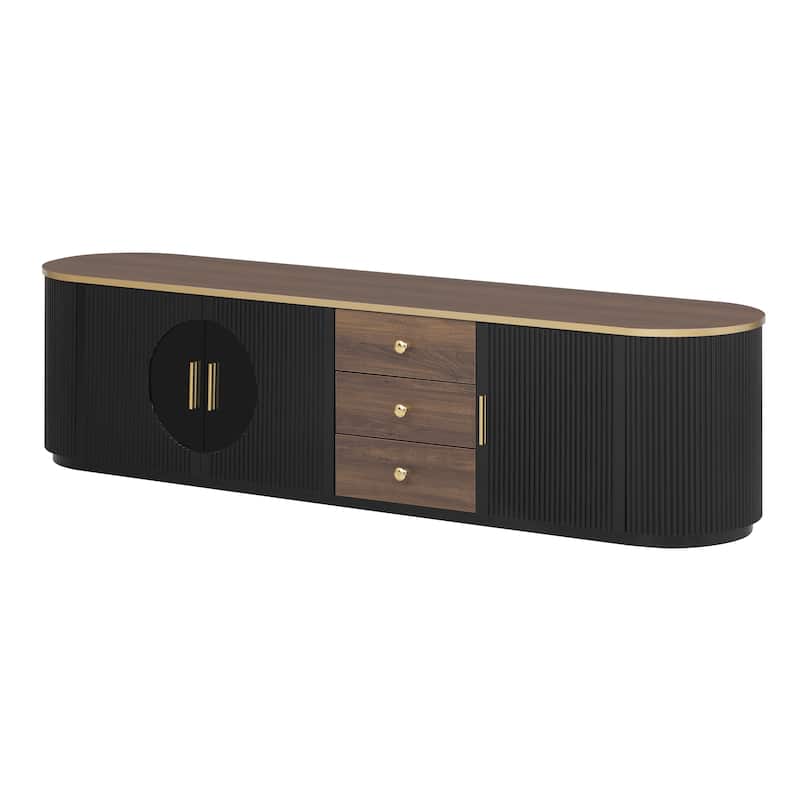 Modern Minimalist TV Stand for TV up to 80 Inches with 3 Drawers, 1 Shelf & 2 Cabinets - 70.8" D x 15.8" W x 18.2" H
