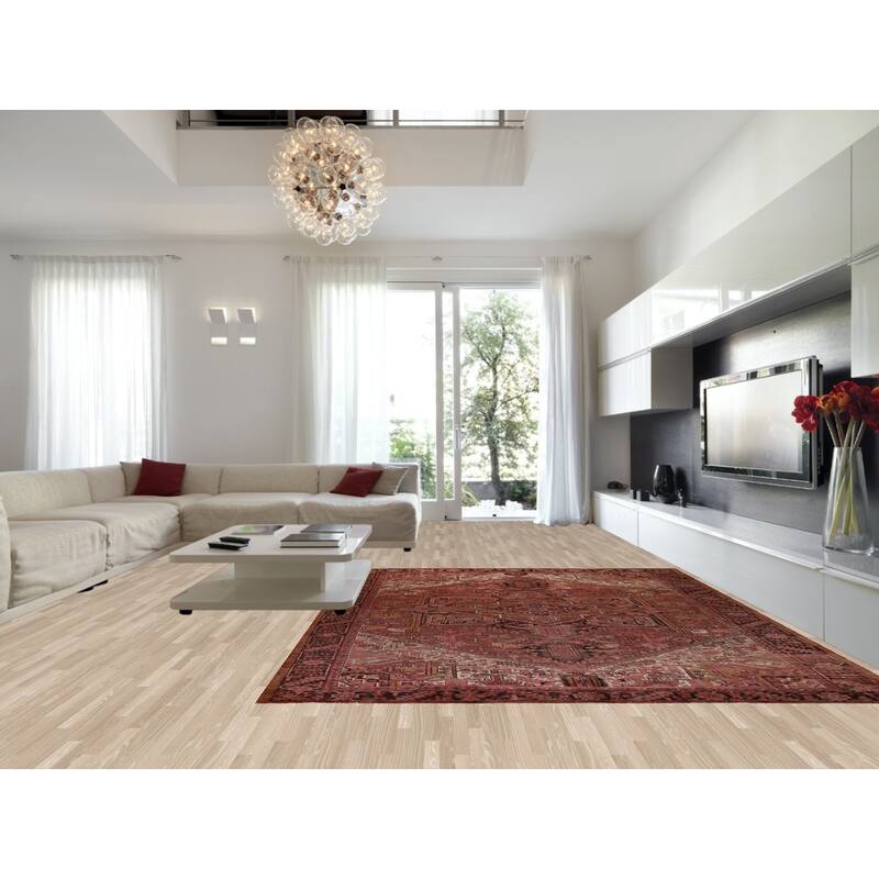 Vegetable Dye Traditional Heriz Persian Area Rug Handmade Wool Carpet - 10'2" x 13'0"