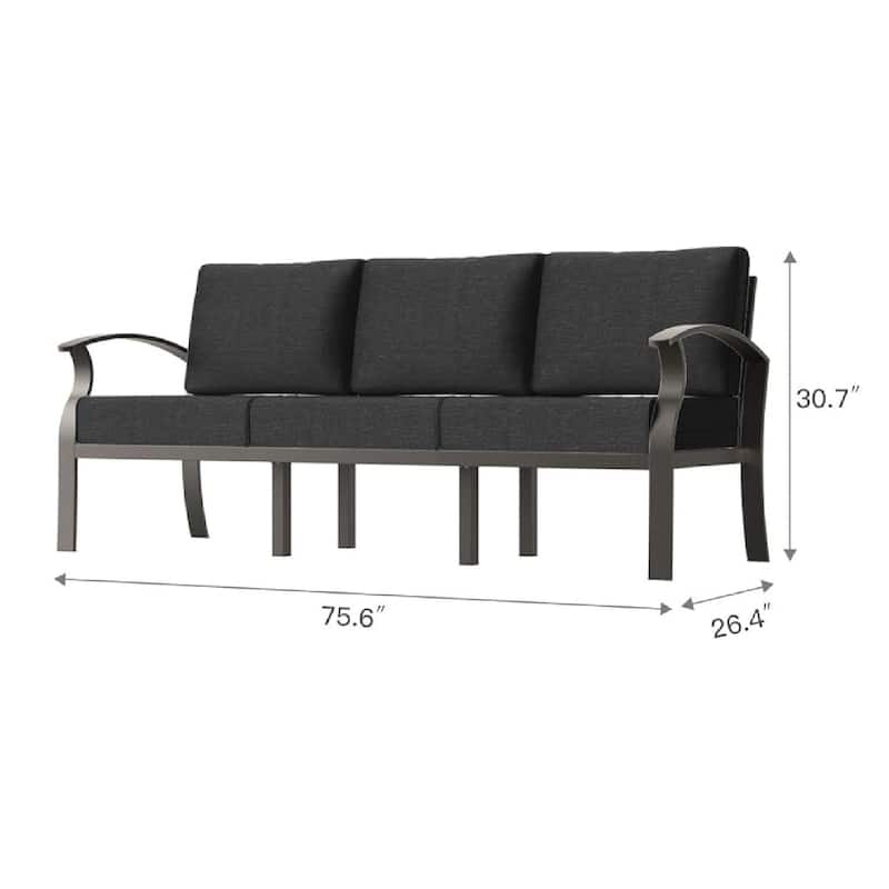 Outdoor Aluminum Couch Settee with Black Cushions