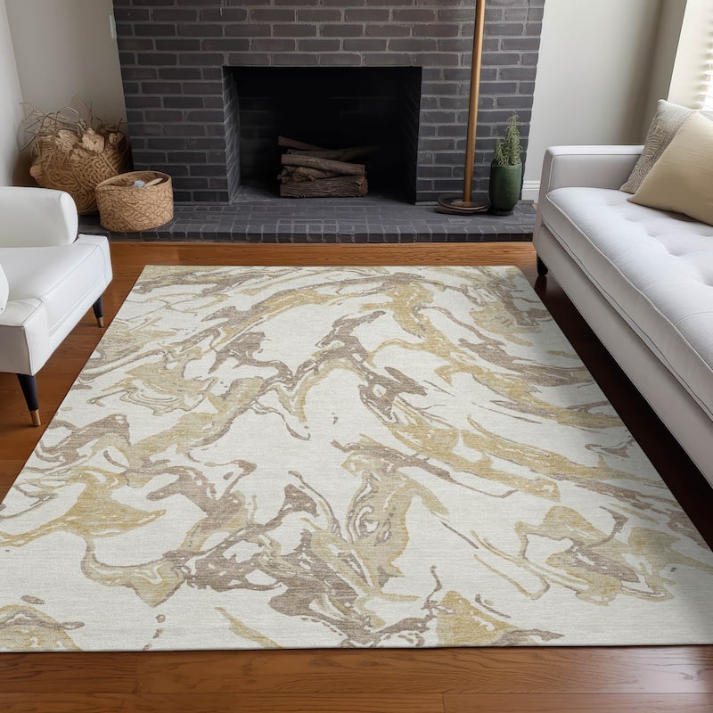 Machine Washable Indoor/ Outdoor Modern Wave Chantille Rug