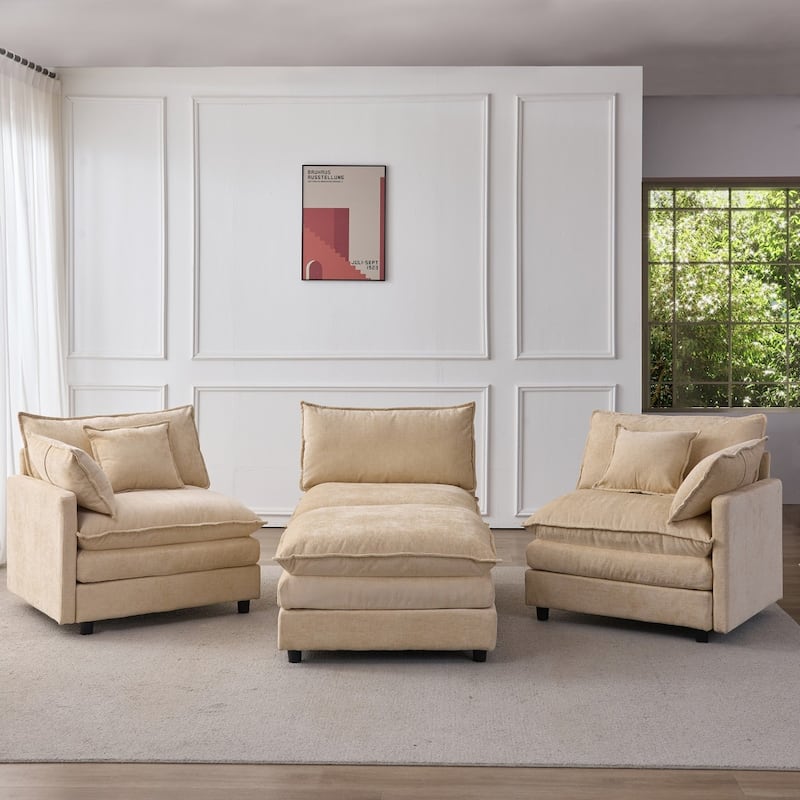 105" Modern L-Shaped Chenille Fabric Sectional Sofa with Ottoman