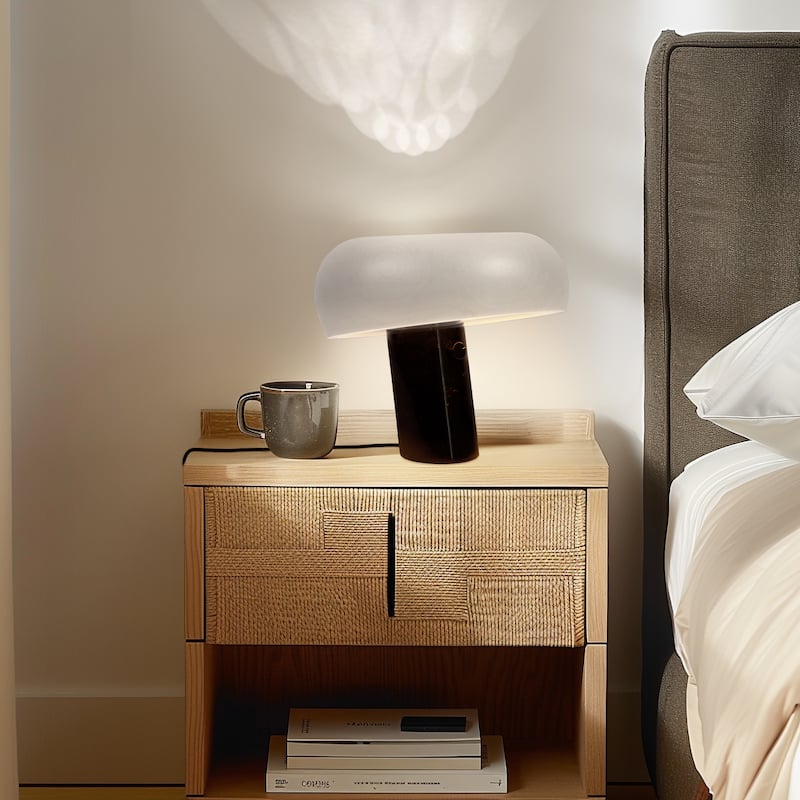 Brightech Kingpin 10 in. Classic Black Modern Integrated LED Novelty Bedside Desk Table Lamp with Ivory Iron Rounded Shade