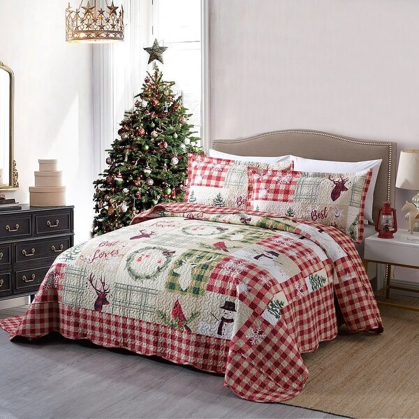 St Nicholas Square® Holiday Patchwork Quilt Shams Warm Comfortable Christmas 