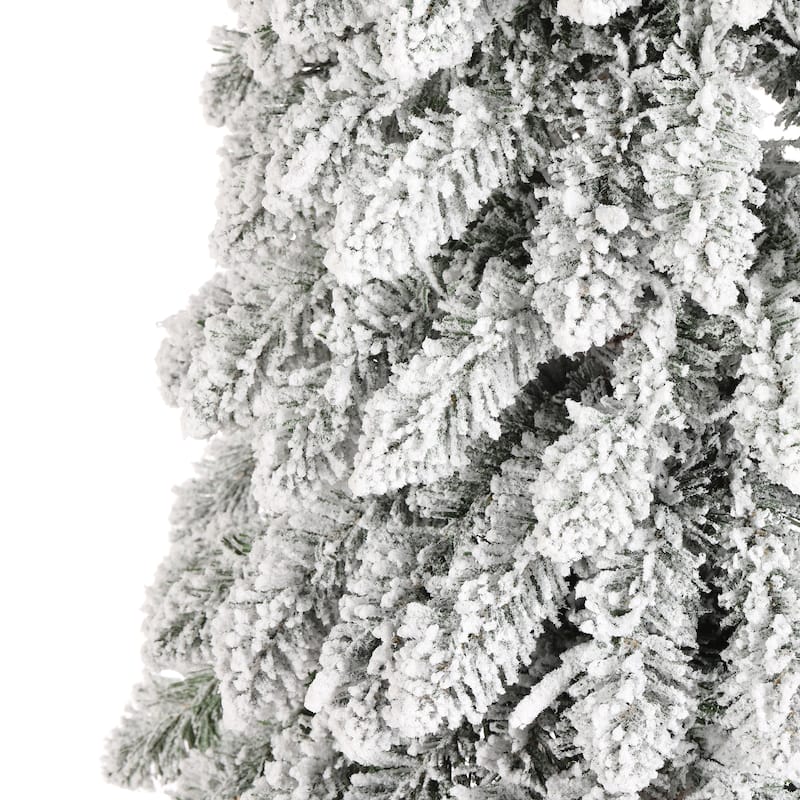 Glitzhome 4.5ft&6ft&7.5ft Pre-Lit Flocked Artificial Christmas Tree in Pot with Warm White LED Lights Porch Decor,Pack of 3