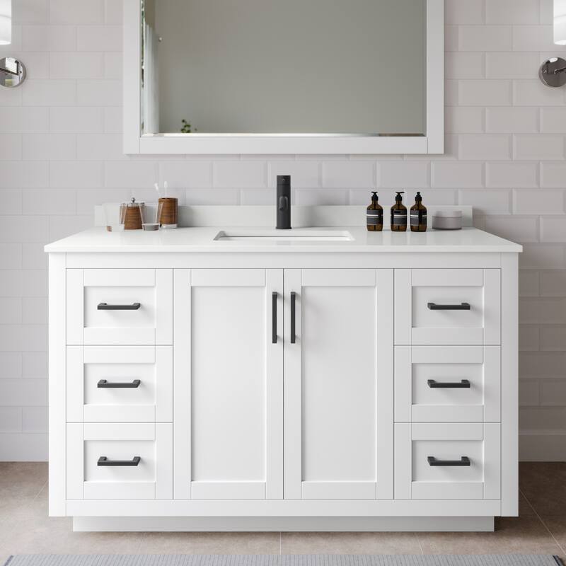 Wyndham Collection WCF292954S-QTZ-UNSMXX Miranda 54" Free Standing - White / White Quartz Top / Matte Black Hardware