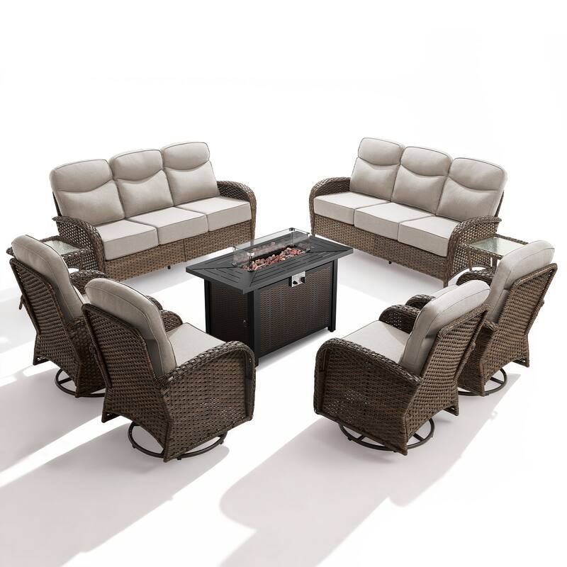 Meyreso 9-Piece Wicker Outdoor Patio Fire Pit Sofa Set with 6-Inch Thick Cushions