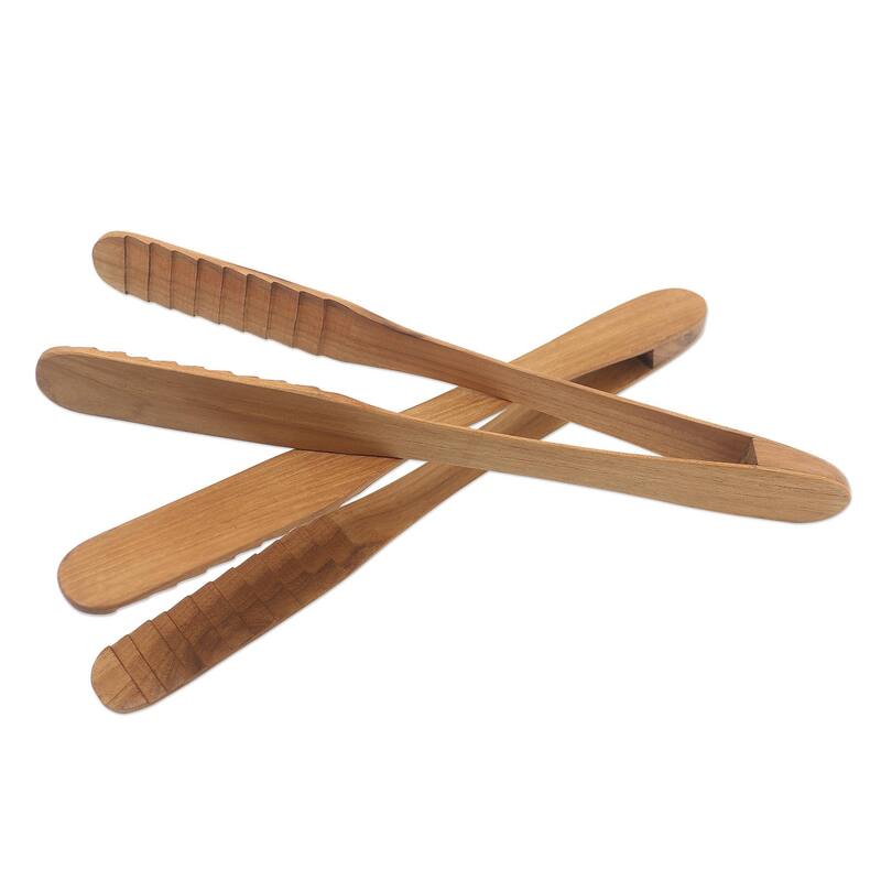 Novica Handmade Pick Me Up Teak Wood Tongs (Pair) - 1.2 D