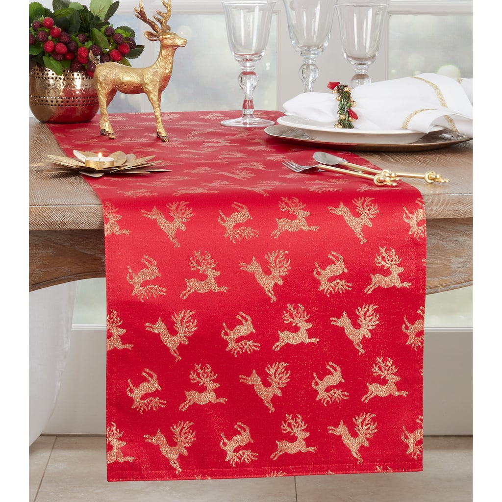 Reindeer Design Holiday Table Runner - 16"x72"