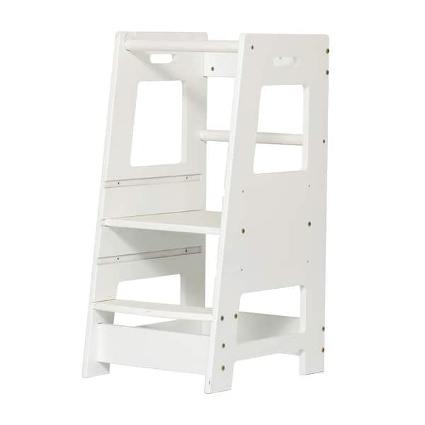 slide 2 of 19, Toddler Standing Tower Kitchen Step Stool for Kid's Adjustable Height - 16.7" * 15.7" * 35.43" White