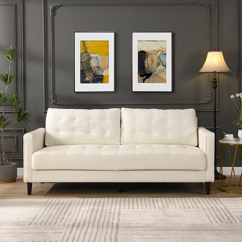 74 inch High Resilience 3 Seater Sofa Wooden Frame Comfy Modern Upholstered Beige
