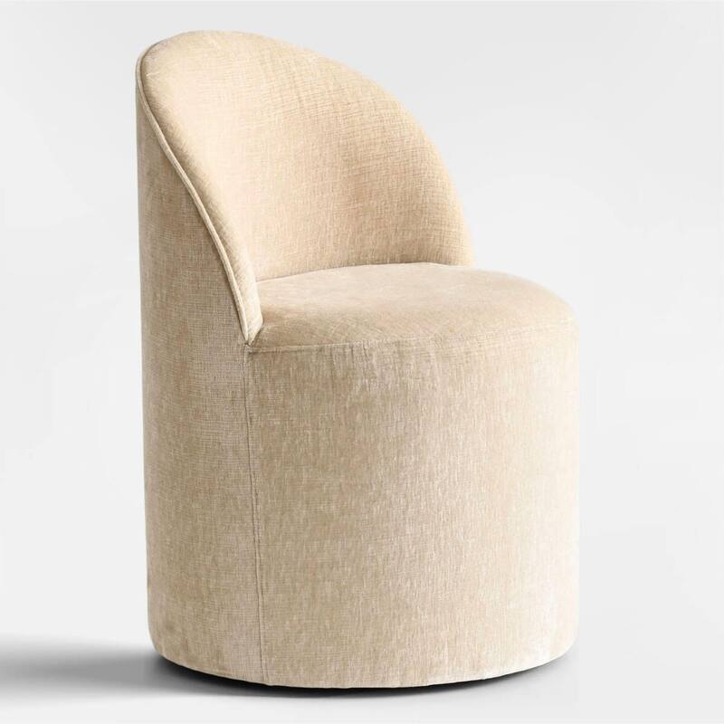 Chenille Rolling Upholstered Dining Chair with Wheels (Set of 4)