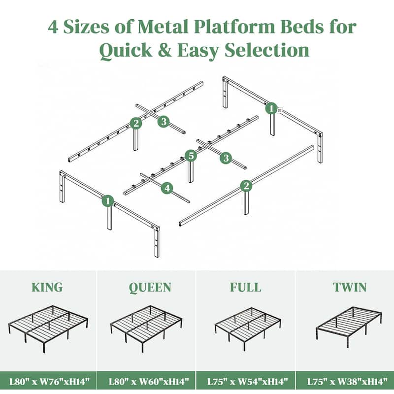Full Bed Frame, Sturdy Twin Size Metal Platform , No Box Spring Needed, Heavy Duty, Easy Assembly, Under Bed Storage