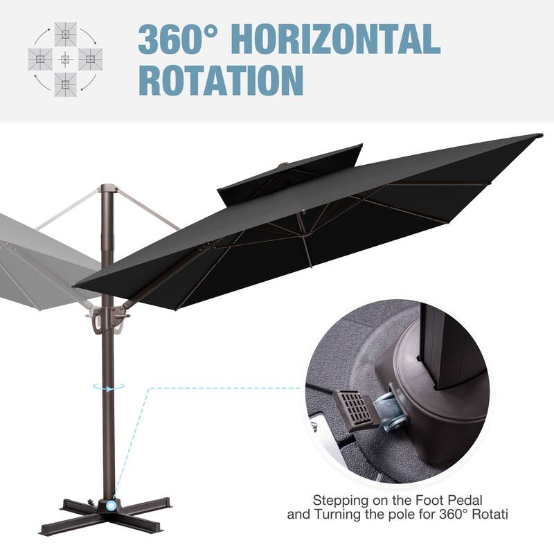 9x12 FT Rectangular Outdoor Patio Double Top Cantilever Offset Umbrella with Weight Base