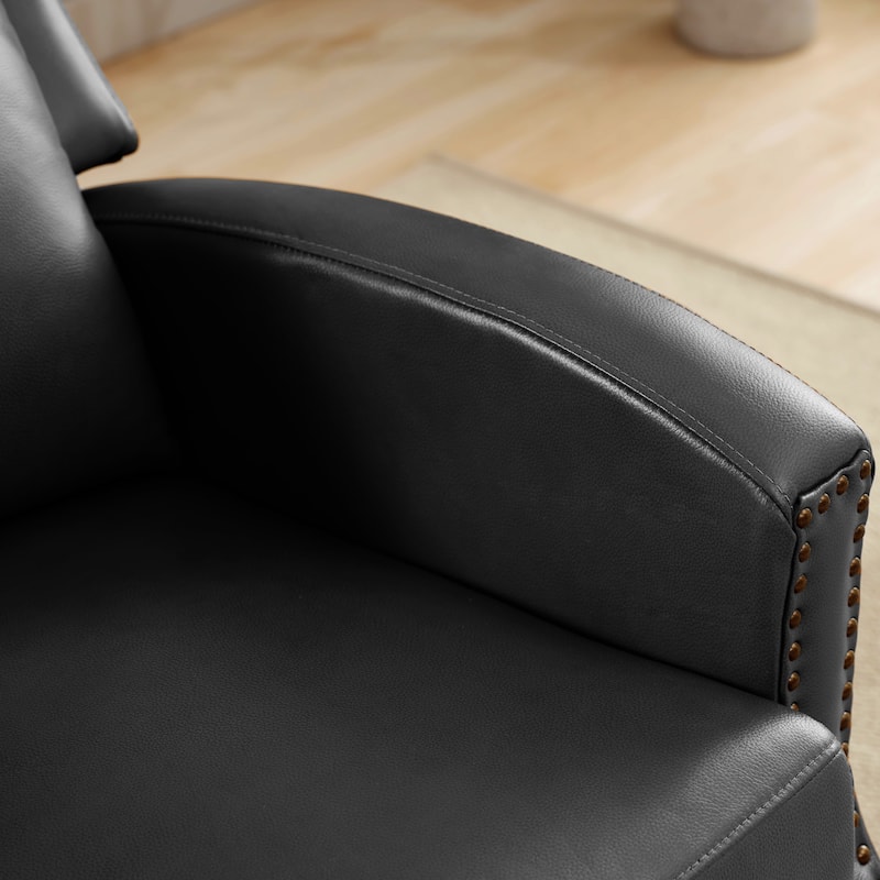Genuine Leather Pushback Recliner with Multi-Angle Seat Back and Solid Wood Legs