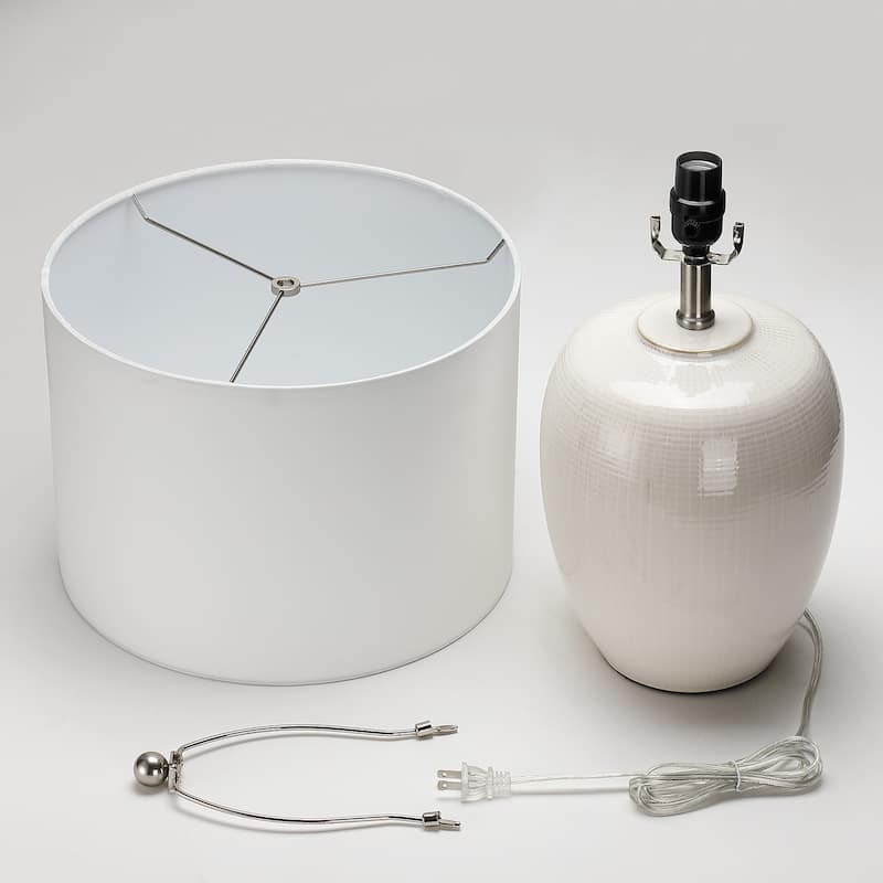 Ivory 3-Way White Ceramic Table Lamp with Drum Shade - 23 in. H