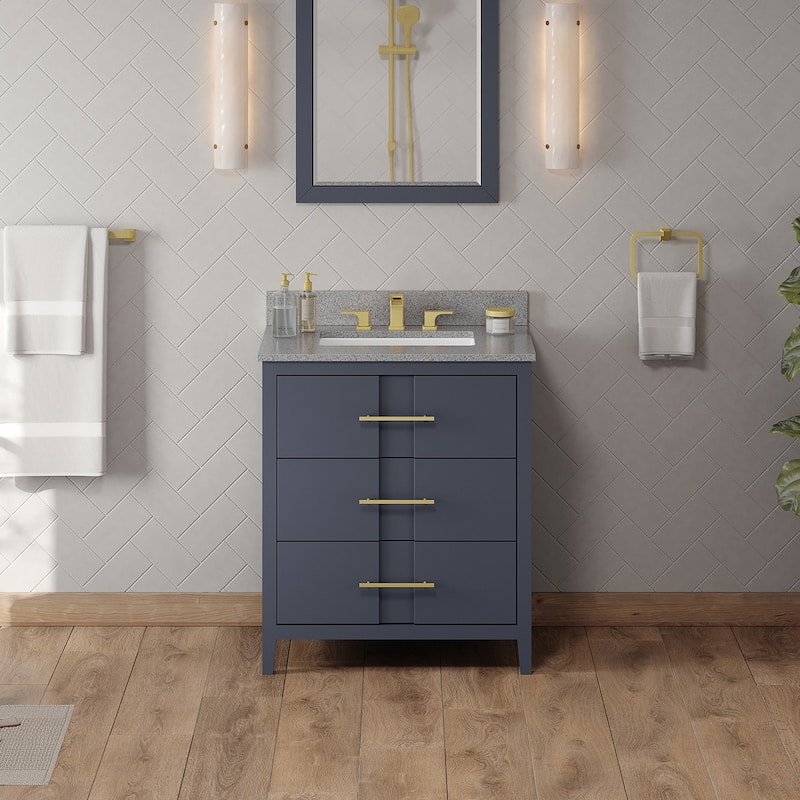 Jeffrey Alexander VKITKAT30R-MARBLE Katara 30" Free Standing Vanity - Blue Steel / Steel Grey - Steel Finish