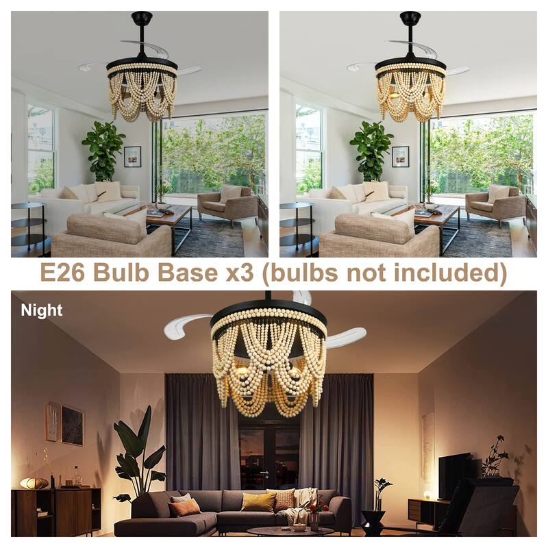 Bella Depot 42" Bohemian Retractable Ceiling Fan with Remote and Light 6-speed Reversible DC Motor