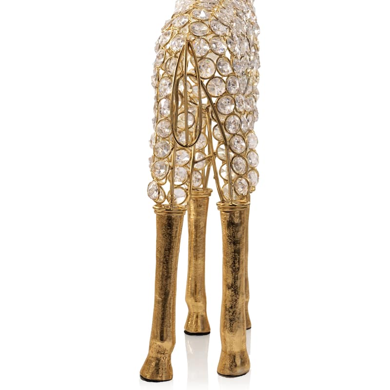 HomeRoots 23" Gold Aluminum And Faux Crystal Giraffe Tabletop Sculpture - 12.50 in. x 23.00 in. x 5.50 in.