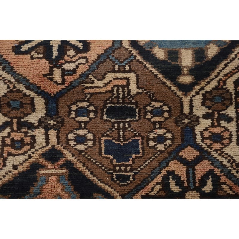 Garden Design Brown Bakhtiari Persian Vintage Rug Handmade Wool Carpet - 6'7"x 9'7"
