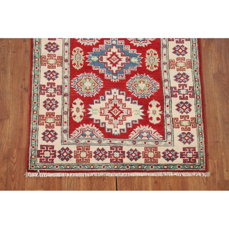 Geometric Kazak Runner Rug Handmade Oriental Wool Carpet - 2'9" x 9'8"