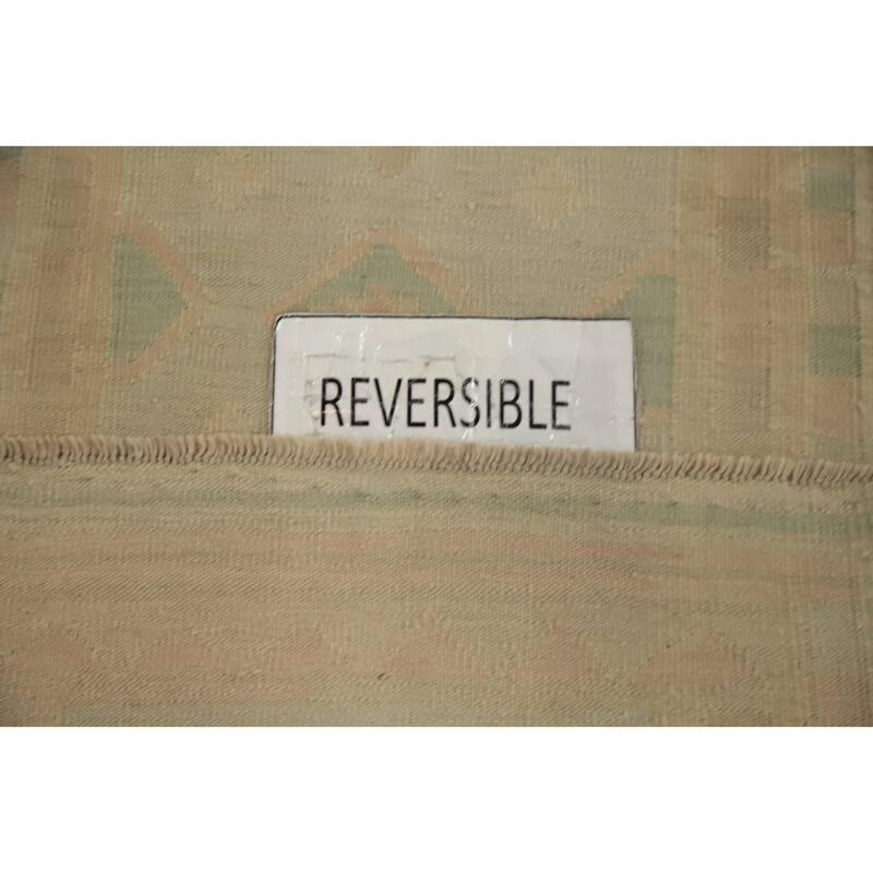 Hand Woven Oriental 100% Wool Carpet Southwestern Tribal Beige & Ivories Kilim Runner Rug - 6' 5'' X 2' 3''