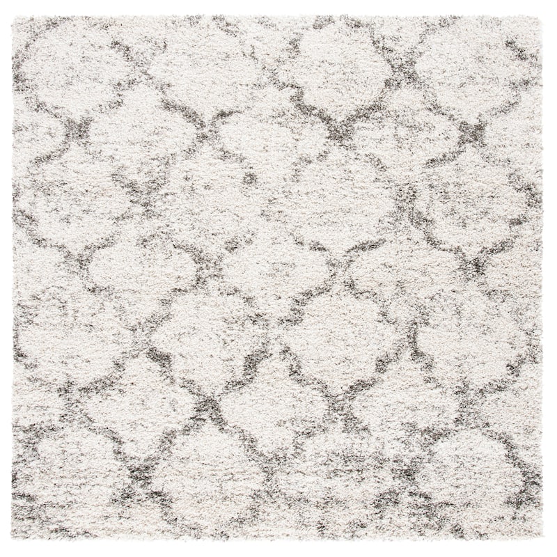 SAFAVIEH Hudson Shag Danita Trellis 2-inch Thick Rug - 7' Square - Ivory/Grey