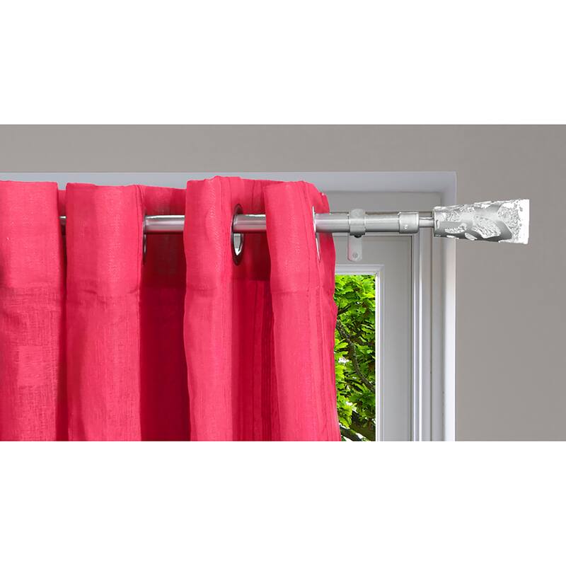 Adjustable Single Curtain Rod 50"-82" with Crystal-Look Finials and Brackets, Available in Silver or Chrome Finish