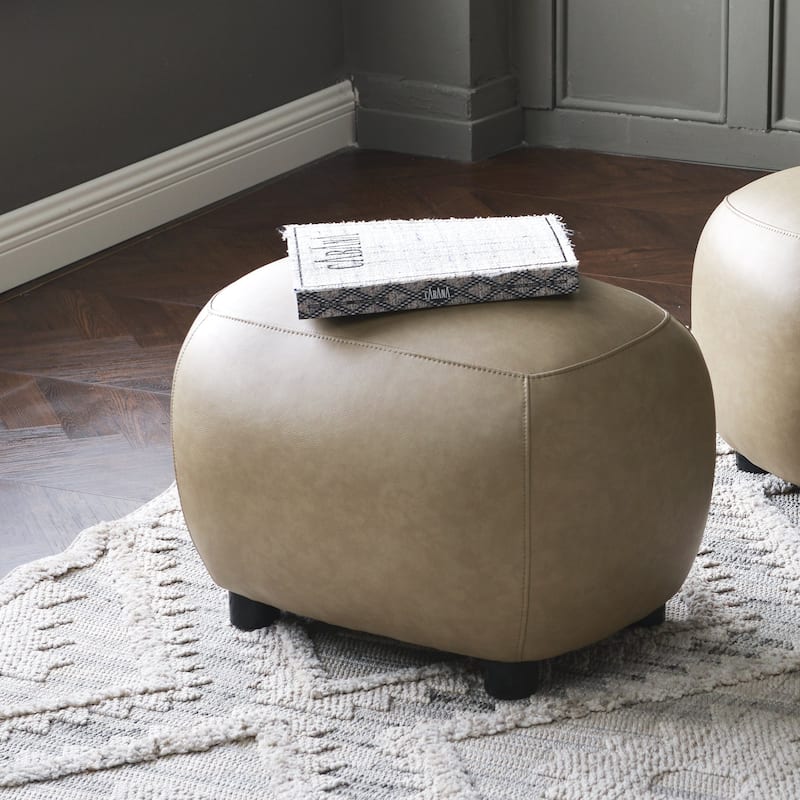 KINWELL 23" Wide Faux Leather Upholstered Ottoman Footrest, PU Entryway Footstool - Khaki - Set of 1