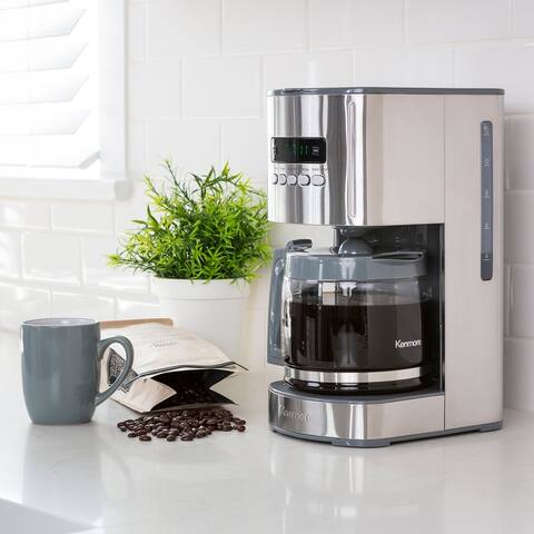 Kenmore Aroma Control 12 Cup Coffee Maker, Black and Stainless Steel, Programmable Timer, Reusable Cone Filter