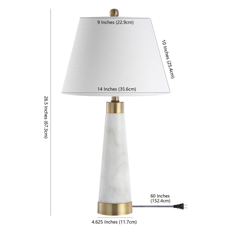 Stephen 26.5" Marble/Iron Gold Modern Column LED Table Lamp, White by JONATHAN Y