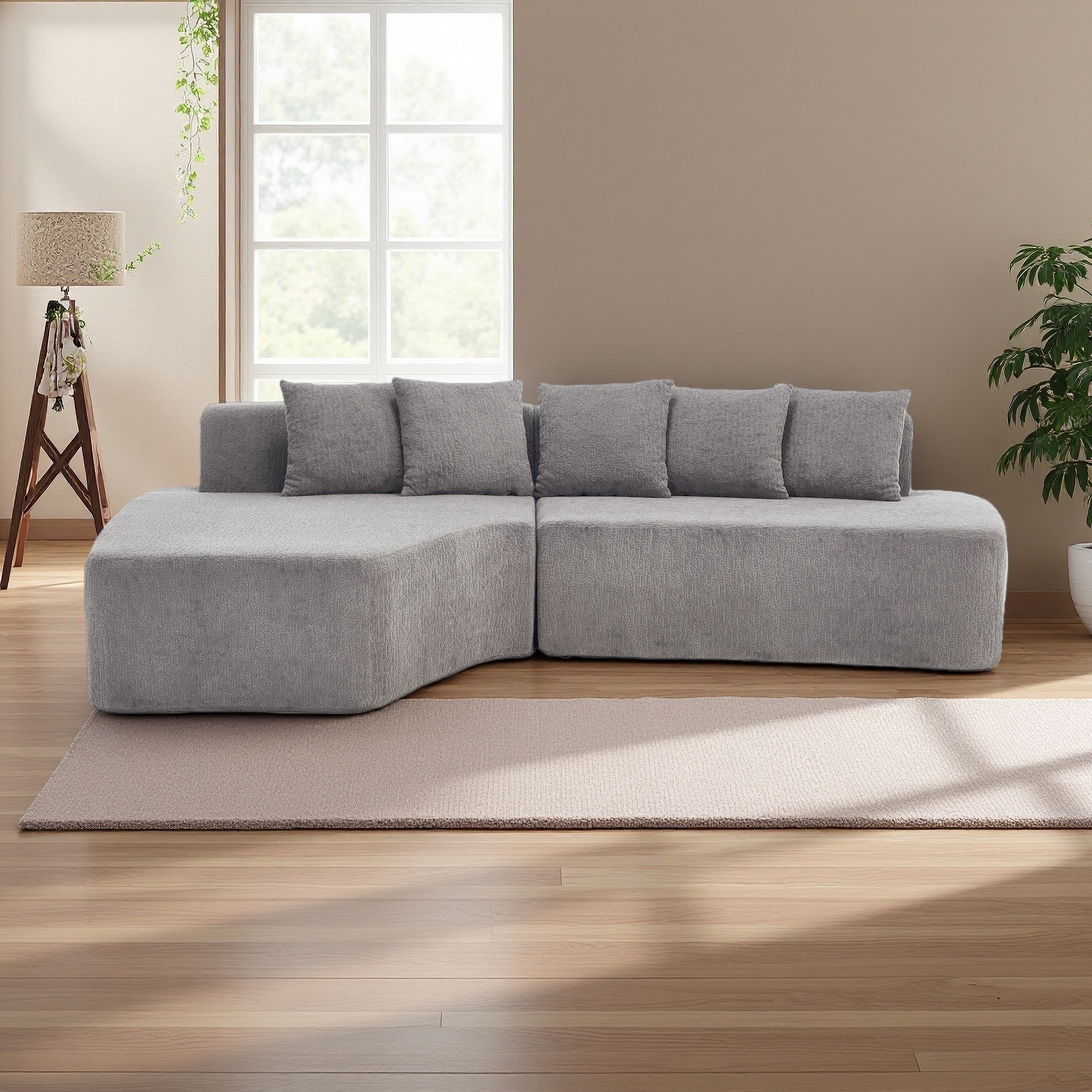 110.23" Chenille Irregular L-Shaped Compression Sectional Sofa with Deep Seat and No Assembly Required