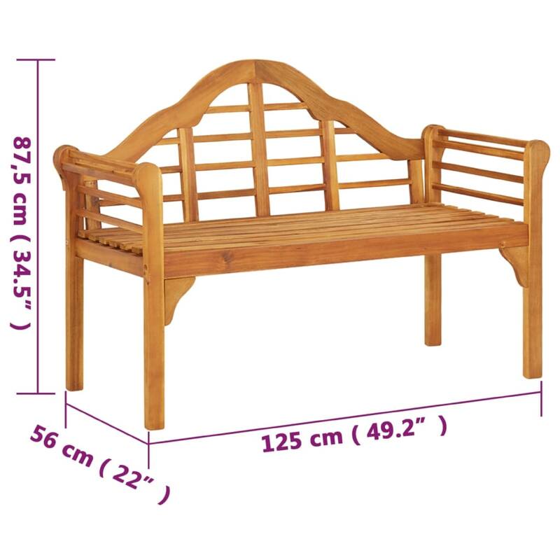 Garden Bench, Weather Resistant Brown Solid Acacia Wood, 49 Inch