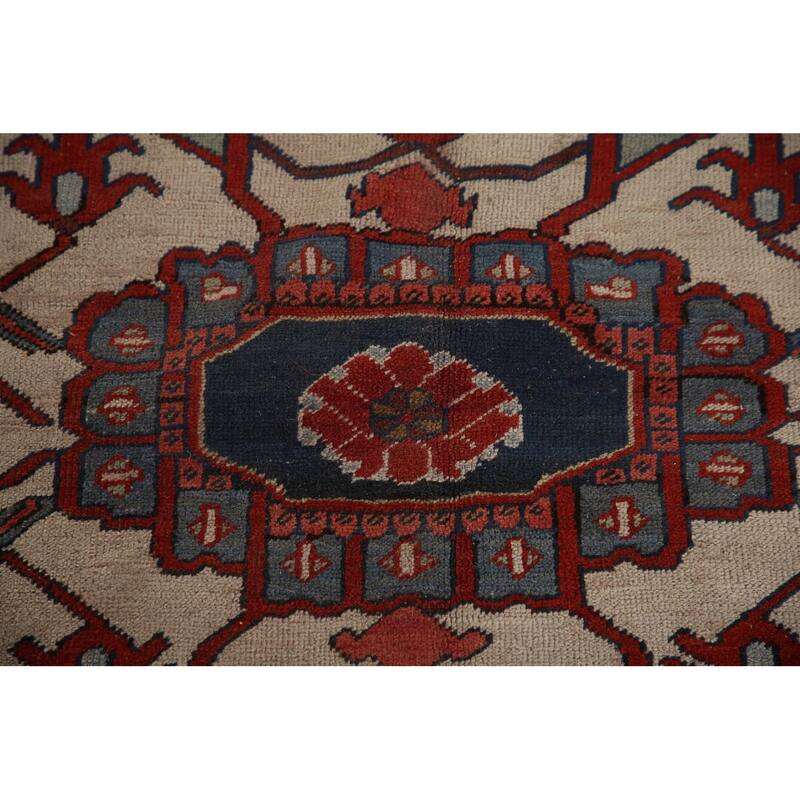 Pre-1900 Antique Heriz Serapi Persian Rug Handmade Wool Carpet - 11'0" x 12'10"