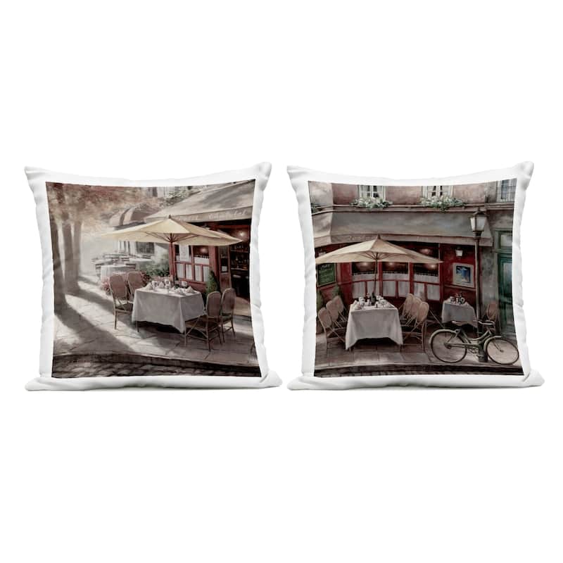 Stupell City Restaurant Sidewalk Seating Printed Outdoor Throw Pillow Design by T.C. Chiu (Set of 2) - Pillow Sets - Polyester - Brown - Set of 2