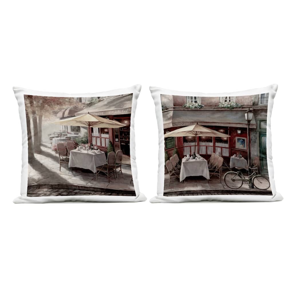 Stupell City Restaurant Sidewalk Seating Printed Outdoor Throw Pillow Design by T.C. Chiu (Set of 2)