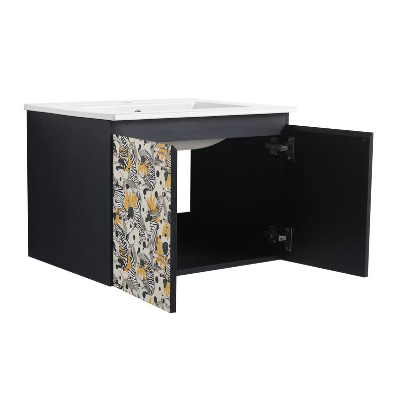 24" Floating Wall-Mounted Bathroom Vanity with Soft-Close Doors, Ceramic Sink, Eco-Friendly Plywood Base