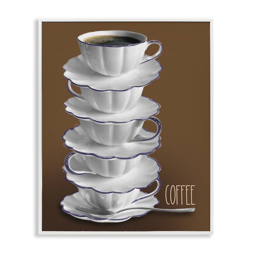 Stupell Stacked Teacups with Coffee Framed Giclee Art Design By Matthew Piotrowicz